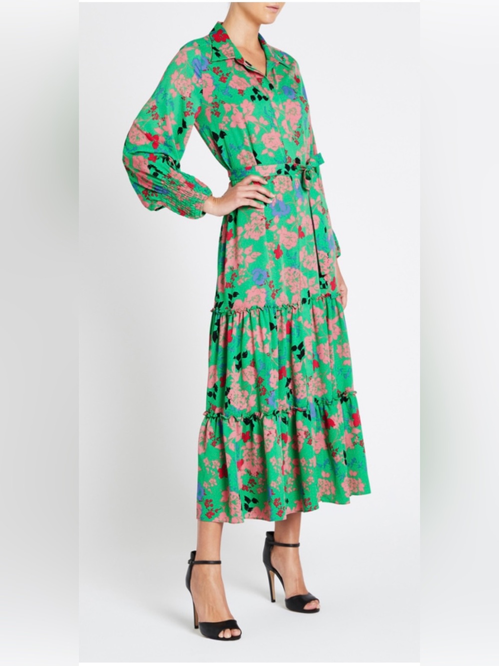 Misa Los Angeles Esmee Dress Green Floral Tie-Waist Maxi Dress Sz XS - Picture 6 of 11